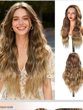 Long Wavy Ombre Synthetic Wig - Brown to Blonde